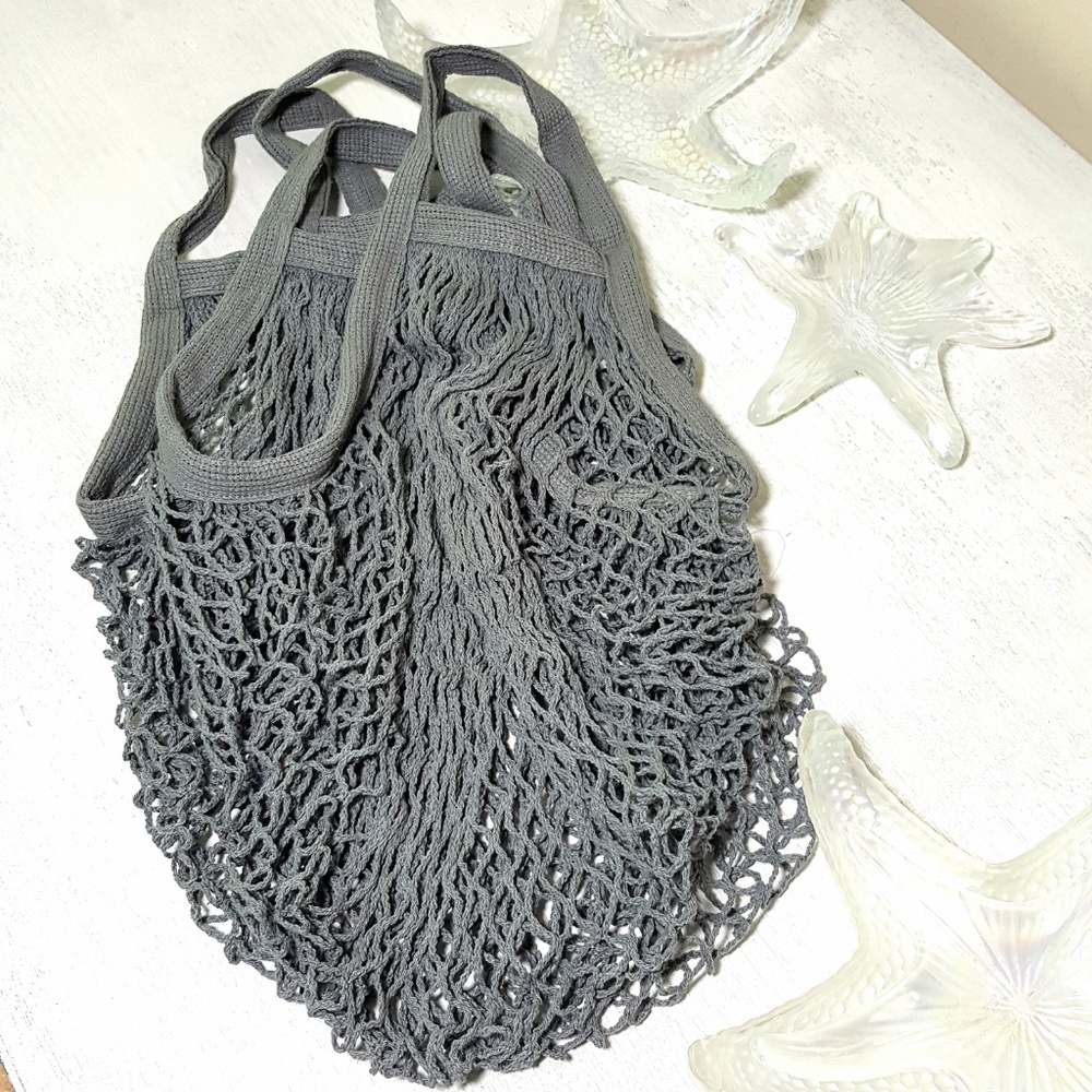 French Cotton Market Net Tote/Bag/Olive Gray/Short - Picture 2 of 8